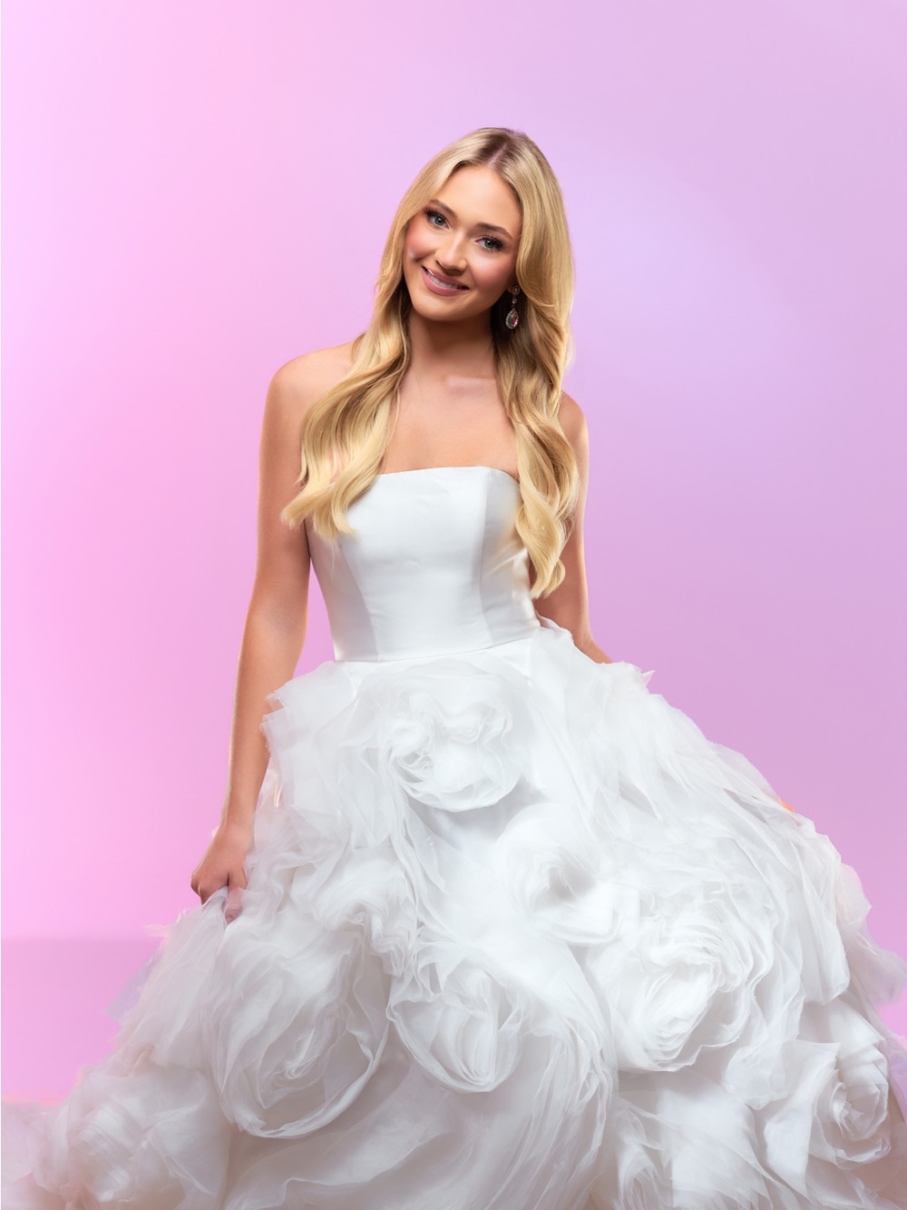 Azazie White Strapless Ball Gown Wedding Dress